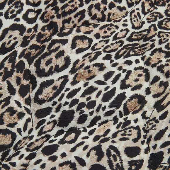 NWT! Leopard Animal Print Crop Quilted Puffer Jacket Open Front Lightweight Coat - Picture 9 of 10